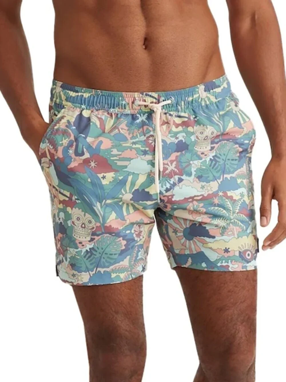Men's Swim Trunk Shorts, Marine Layer 4-Way Stretch, Large.  Drawstring Elastic